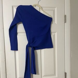 Chic One-Shoulder Blue One  Blouse   Crochet